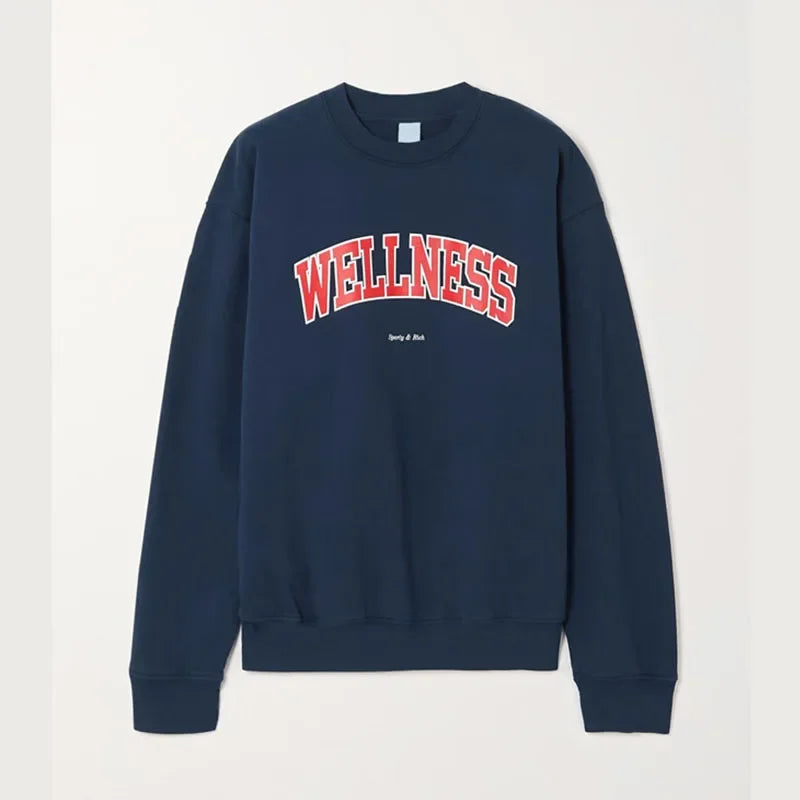 2024 Autumn Women Navy Sport Sweatshirts Loose Cotton Crewneck Cotton Thick Pullover Long Sleeve Vintage Style Oversized Jumpers