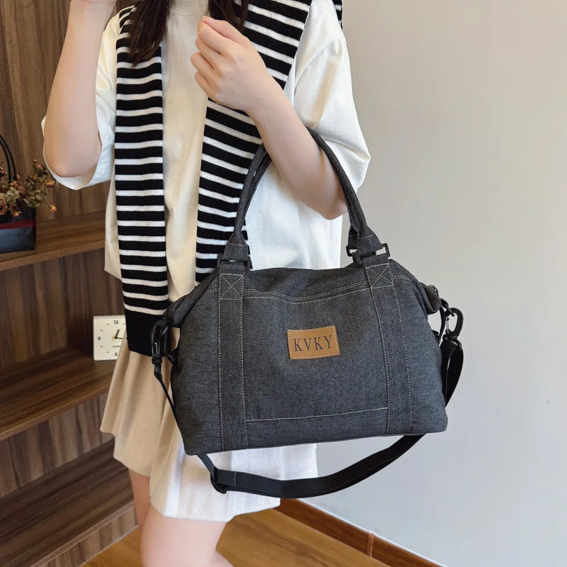 2025 New Women's Denim Crossbody Bag - American Street Style, Large Capacity, Casual Handheld Travel Tote