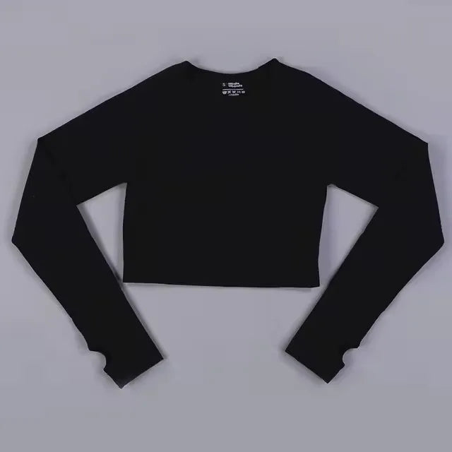 Long Sleeve Gym Crop Top Sports Yoga Top Women Seamless T-Shirts Fitness Crop Top Sport Active Wear Workout Athletic Shirts