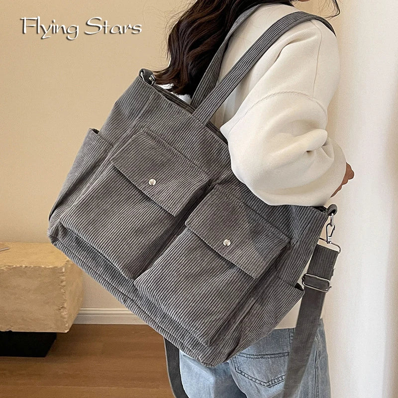 Ladies' Tote Bag With Large Capacity Corduroy Fashionable Crossbody Shoulder Bag 2025 Women Casual Shoulder Bag Class Handbag