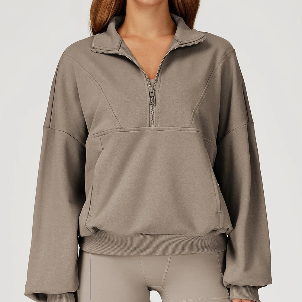 Winter Casual Hoodie Zipper Long Sleeved Women's Top Windproof and Warm Loose Hoodie Women's Outdoor Running Sportswear