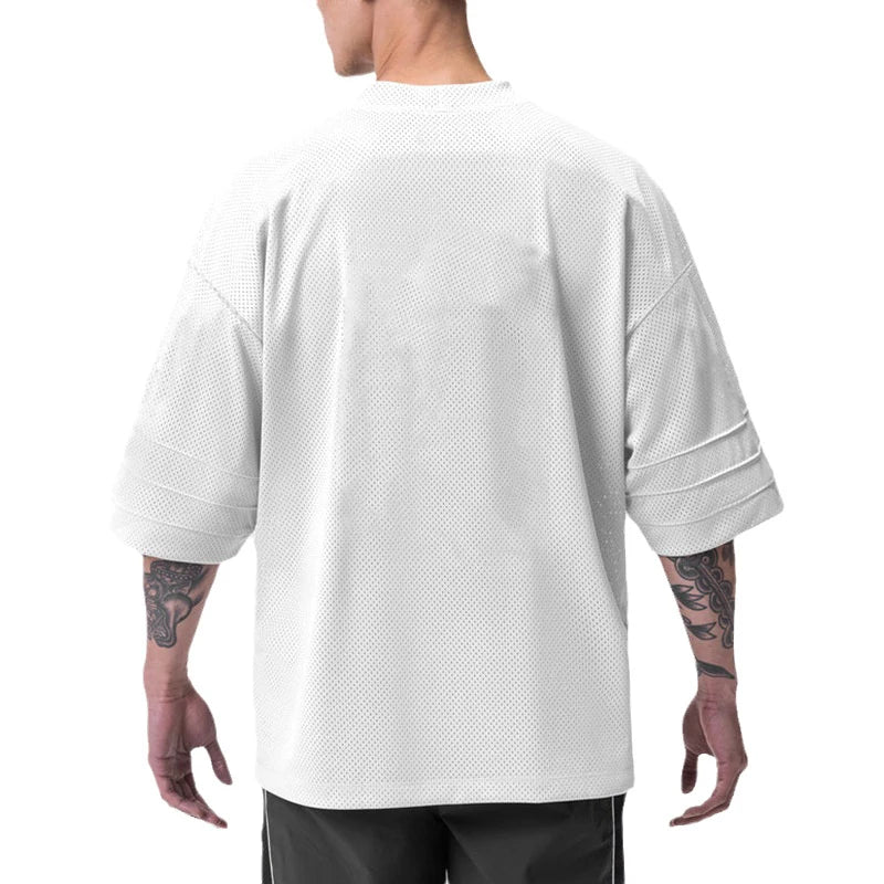Oversized Mens Sport Half Sleeves T-Shirt Mesh Loose Quick Dry Breathable Running Shirt Gym Fitness Bodybuilding Muscle Tee Tops