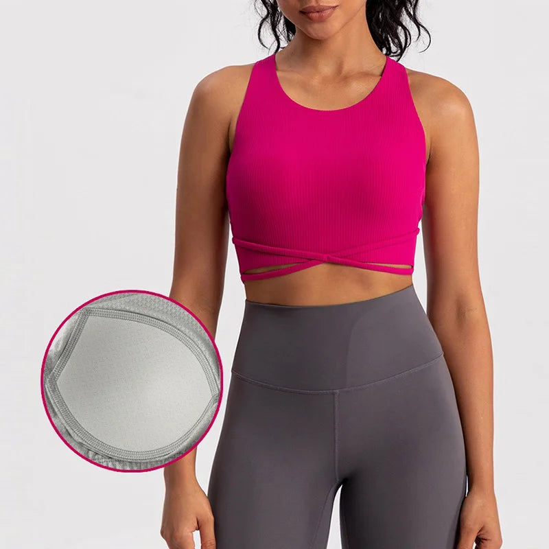 Yoga Tank Top Ribbed Fitness Yoga Underwear Women's Sports Bra Push Up Fitness Bra Running Gym Fitness Tops