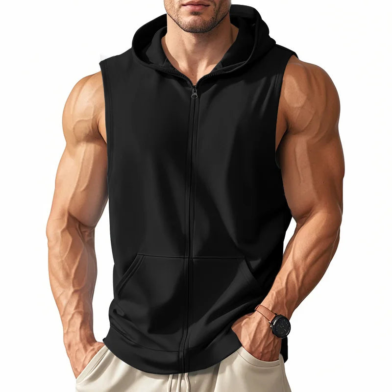 Men's Summer Zip-Up Hooded Tank Top