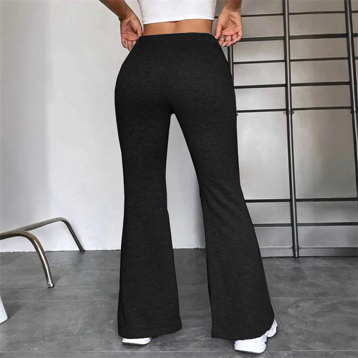 Women Casual Drawstring Flare Pant Autumn Spring Solid High Waist Yoga Sports Pants Chic Baggy Joggers Trousers Slim Streetwear