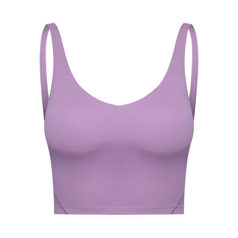 SHINBENE Women's V-neck Slimming Fitness Long-sleeve Padded Short-sleeve Sports Bra Yoga Bra Classic Athletic Tank Top