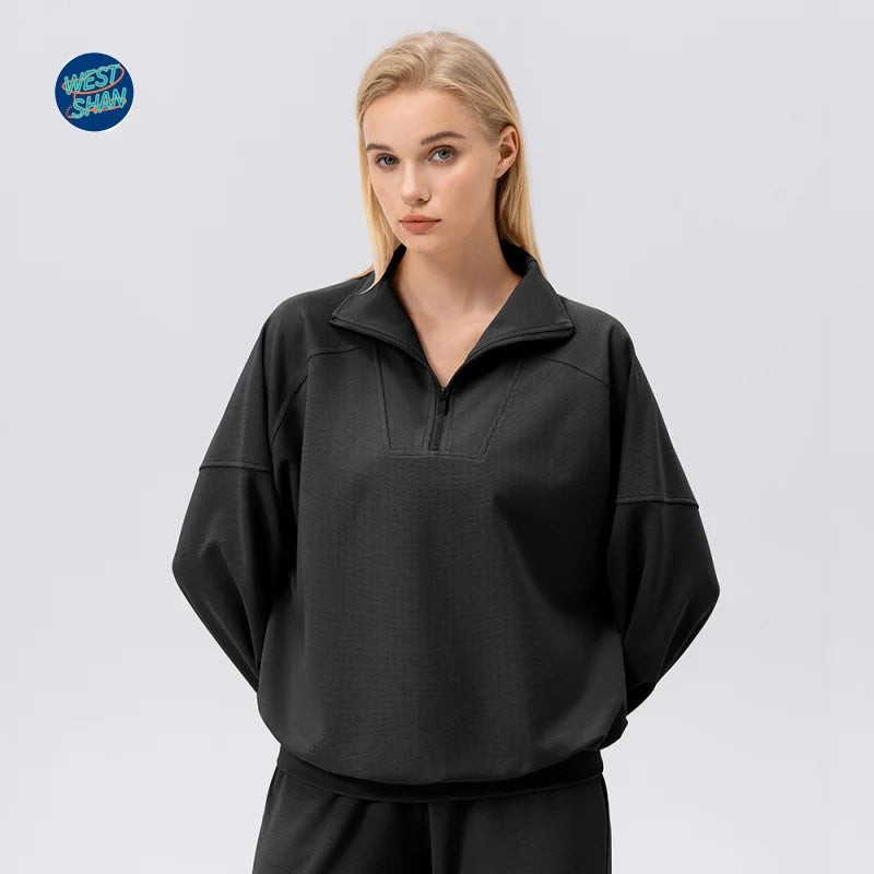 WESTSHAN Top Quality Autumn Winter Sports Sweatshirt Women Half-Zip Fitness Long Sleeve Casual Outdoor Running Hoodie Jacket