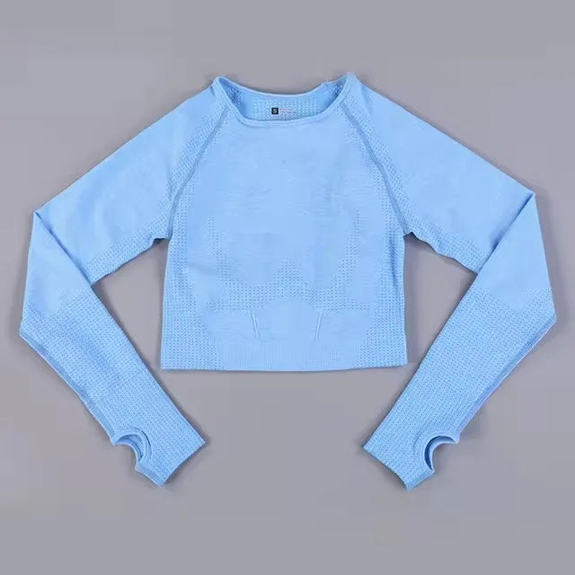 Long Sleeve Gym Crop Top Sports Yoga Top Women Seamless T-Shirts Fitness Crop Top Sport Active Wear Workout Athletic Shirts