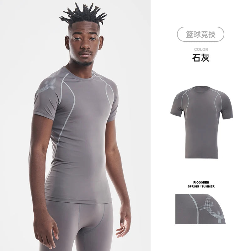 RIGORER Short-sleeved Compression Sportswear Running T-shirt Elastic Quick Dry Sport Tops Tee Athletic Gym Workout Shirts Men