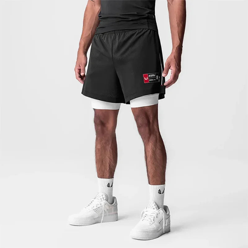Men's Basketball Shorts Quick Dry Running Gym Shorts 2-in-1 Double-decker Mesh Sports Jogger Fitness Sweatpants Casual Summer