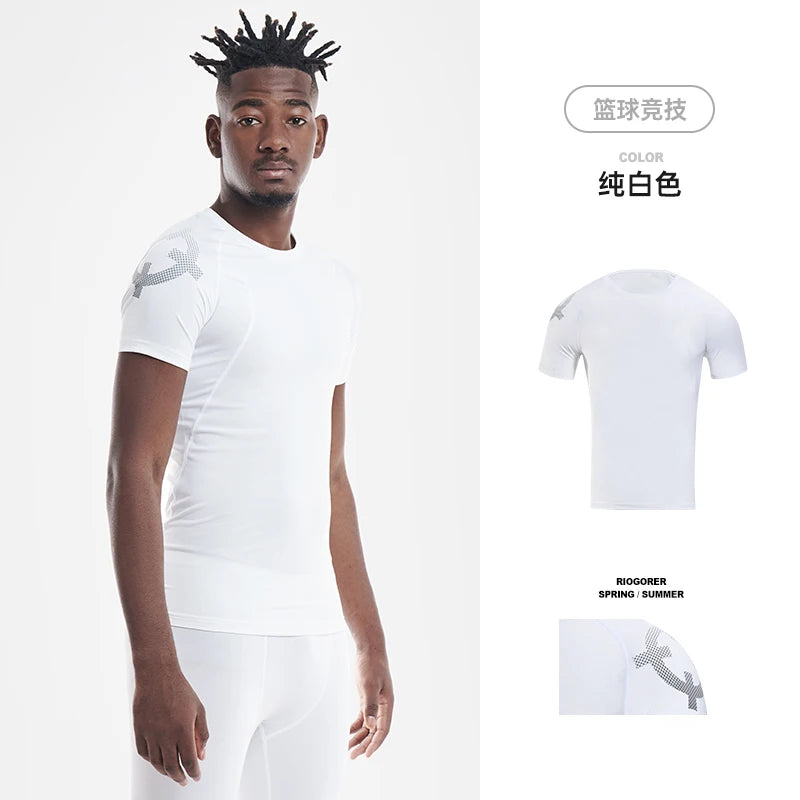 RIGORER Short-sleeved Compression Sportswear Running T-shirt Elastic Quick Dry Sport Tops Tee Athletic Gym Workout Shirts Men