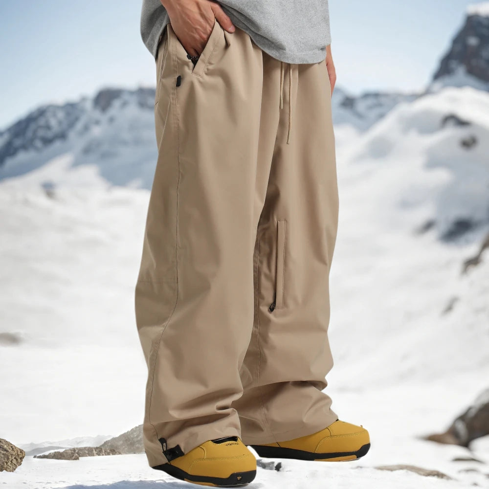GSOU SNOW Super Baggy Snowboard Pants Winter Thermal Breathable Clothes Multi-pockets Men Loose Trousers Skiing Sports Britches