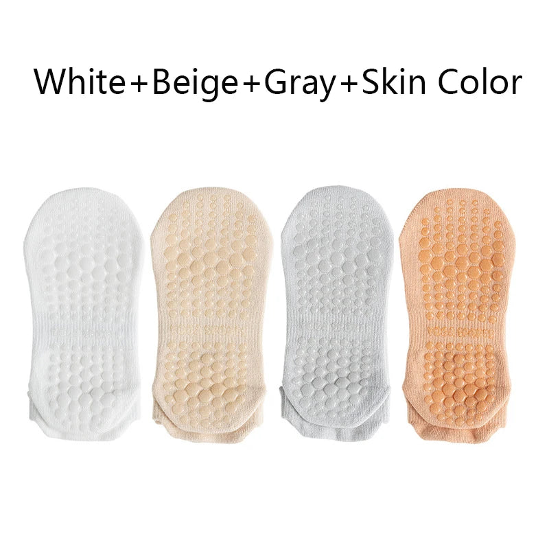 4 Pairs Grip Socks for Women Non Slip Yoga Socks Pilates Breathable Mesh Short Socks Cotton Low Cut Gym Fitness Dance Sport Sock