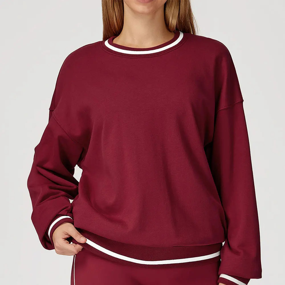 JUREN New Color Blocking Hoodie for Women Long Sleeved Loose Round Neck Top Fashionable Hoodie Outdoor Casual Running Sports Top