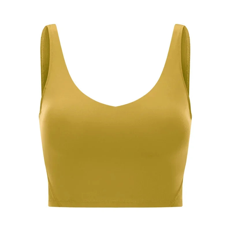 SHINBENE Women's V-neck Slimming Fitness Long-sleeve Padded Short-sleeve Sports Bra Yoga Bra Classic Athletic Tank Top