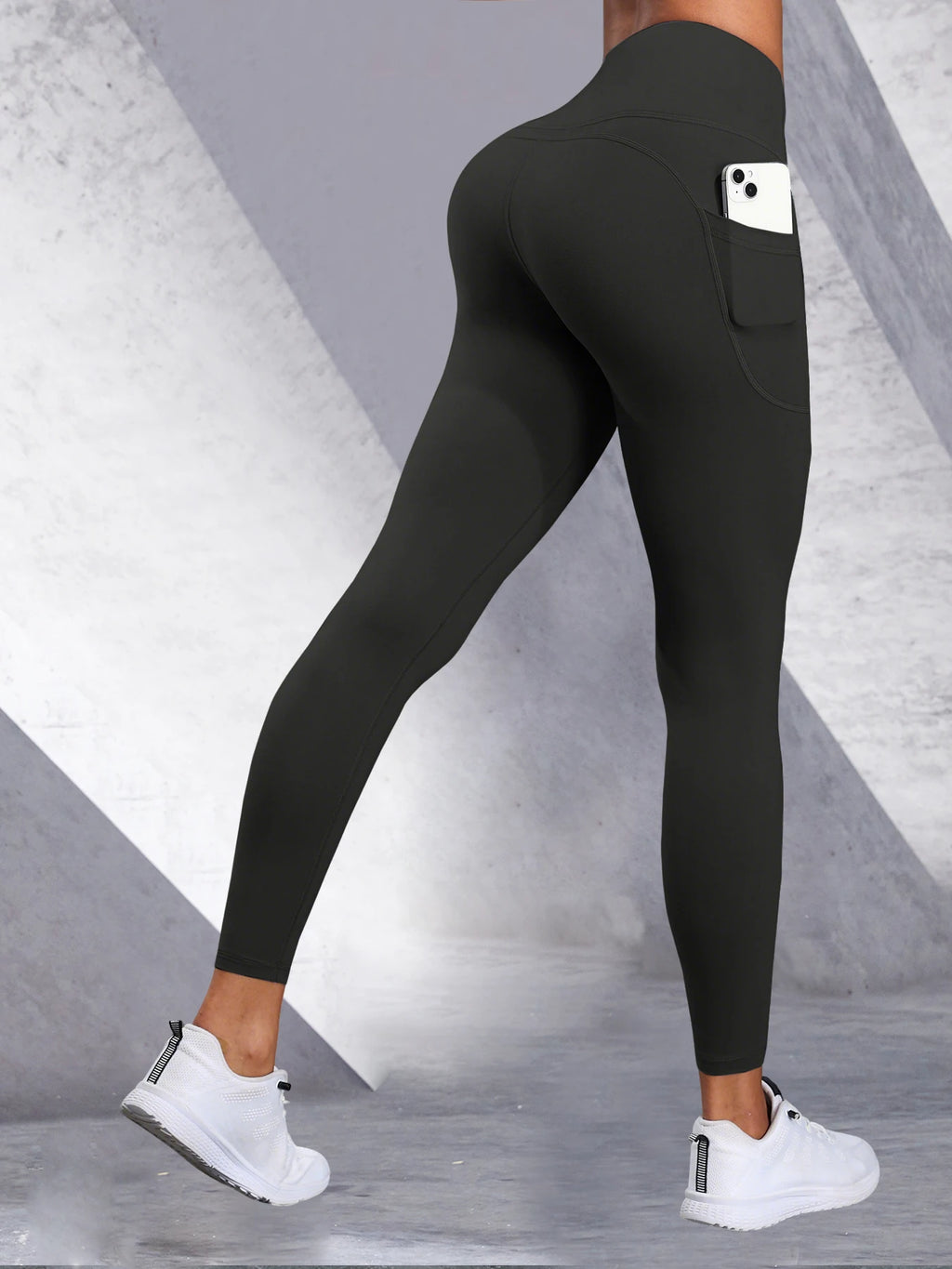 Women's Side Pockets High Waist Leggings Stretch Yoga Pants Tights Push Up Fitness Running Sportswear Solid Color P