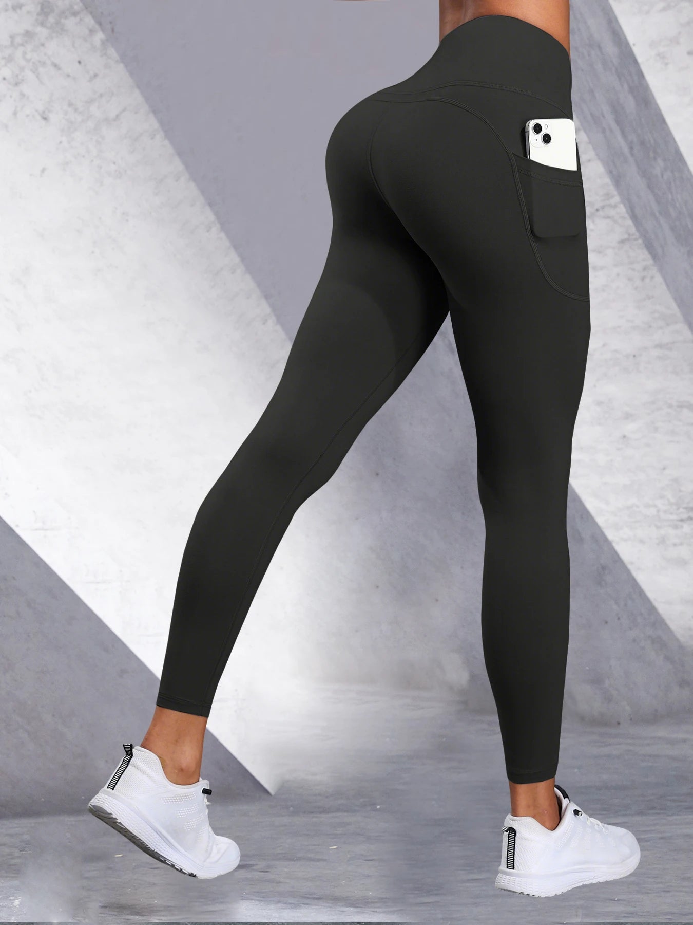 Women's Side Pockets High Waist Leggings Stretch Yoga Pants Tights Push Up Fitness Running Sportswear Solid Color P