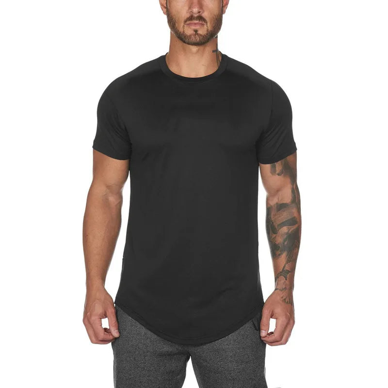 Men's Sports T-shirt European and American Fitness Training Jogging Speed Dry Elastic Loose Breathable Short Sleeves