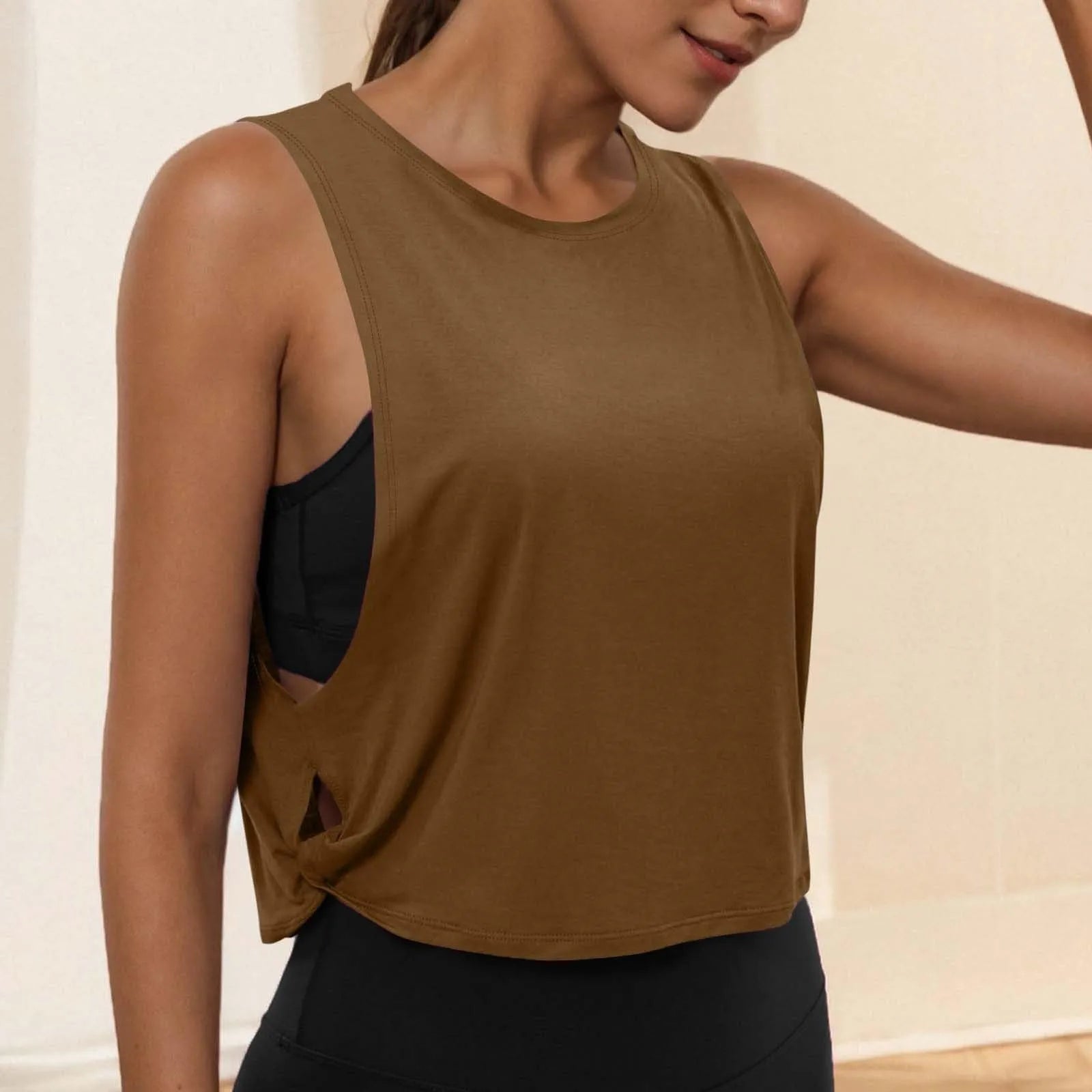 Ladies' Fashion Round Neck Yoga Wear Sleeveless Athletic Vest Casual Top Pure Color Loose Comfy Lightweight Short Top