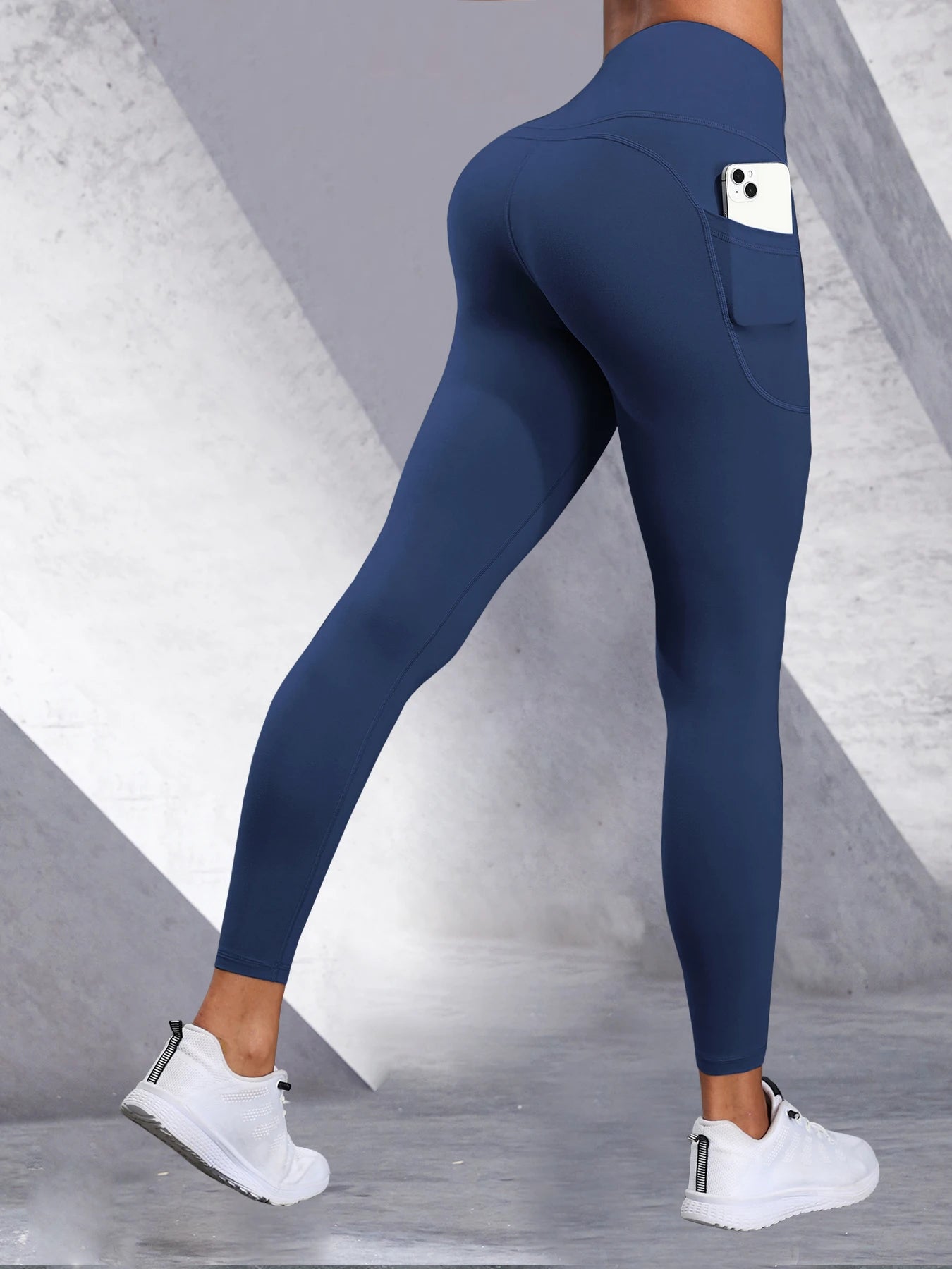 Women's Side Pockets High Waist Leggings Stretch Yoga Pants Tights Push Up Fitness Running Sportswear Solid Color P