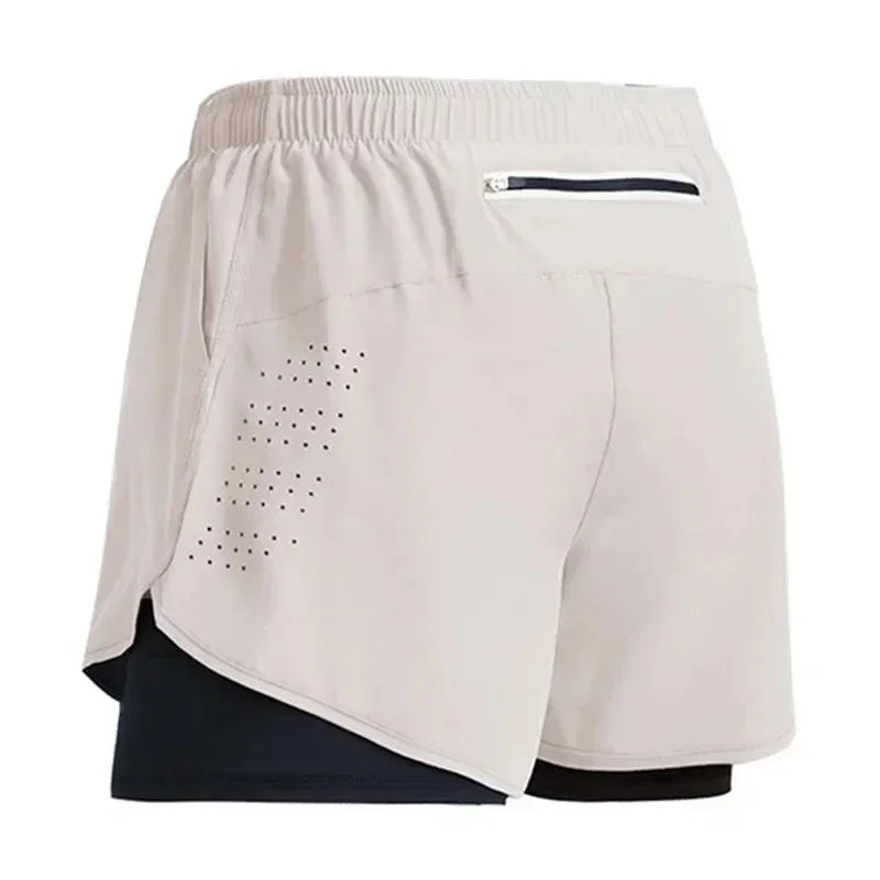 Men's Running Shorts 2 In 1 Fitness Black Double Layer Shorts Workout Training Gym Running Sport Short Pants Summer Shorts Men