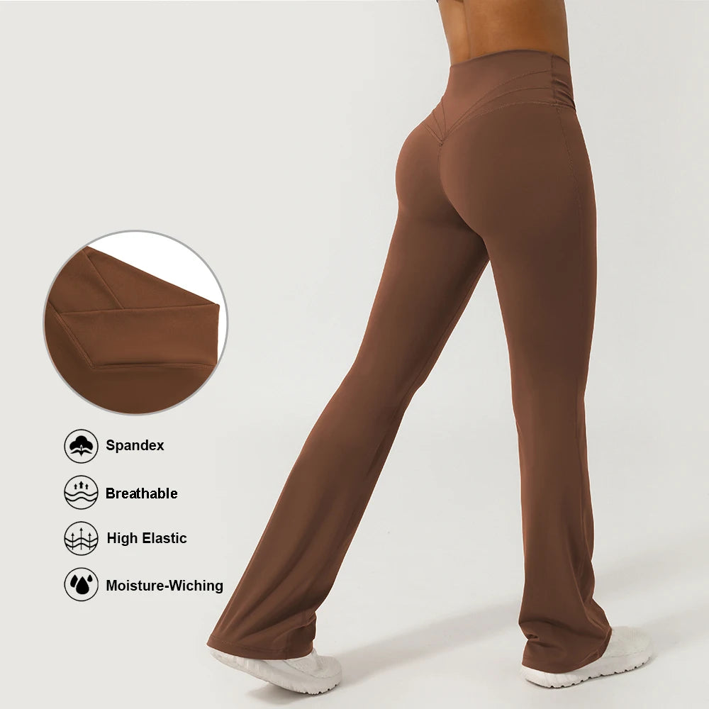 V-Cross Fitness Flare Pants Lifting Buttocks Cross Waist Yoga Sport Leggings Gym Outdoor Acticewear Workout Wide-Leg Pants