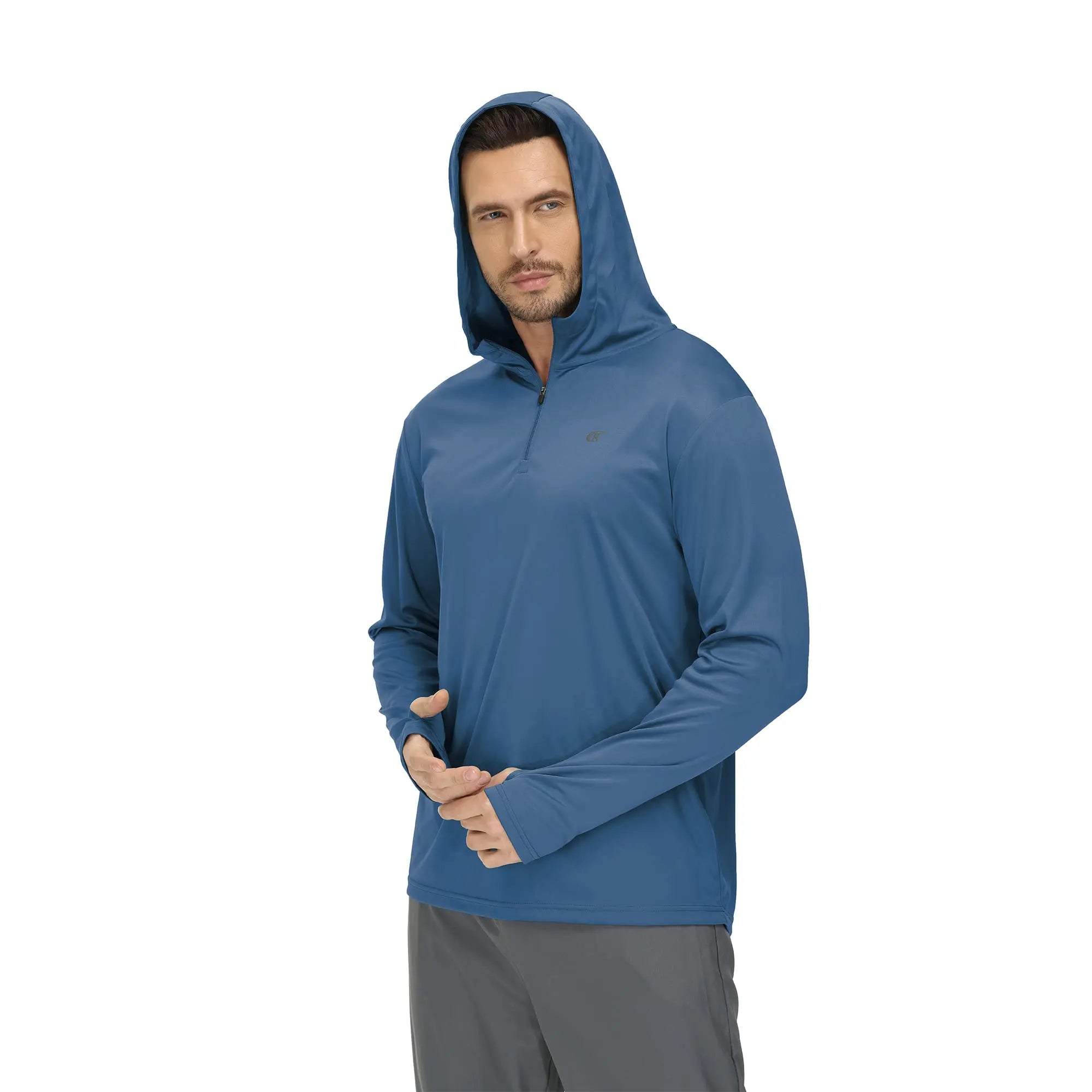 Men Long Sleeve Shirt UPF 50+ Rash Guard Swim Shirt Athletic Fishing Hiking Workout Cooling Tee Quick Dry Shirts with Zip