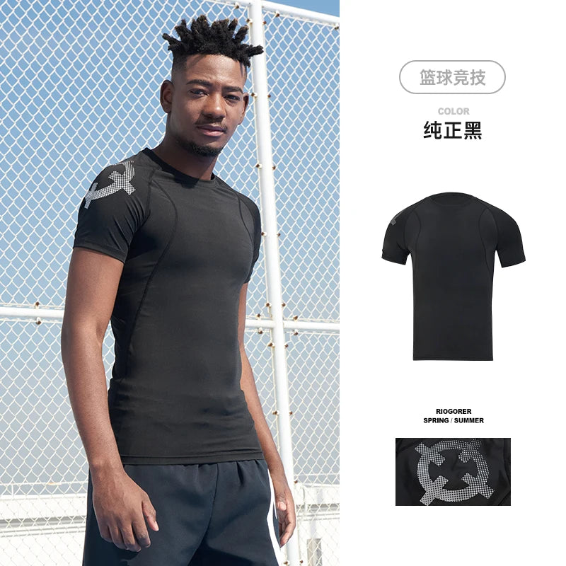 RIGORER Short-sleeved Compression Sportswear Running T-shirt Elastic Quick Dry Sport Tops Tee Athletic Gym Workout Shirts Men
