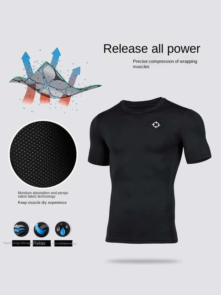 RIGORER  Quick drying Running T Shirt Basketball compression shirt men Quick Dry Top Black Bodybuilding Muscle Shirt Workout Gym