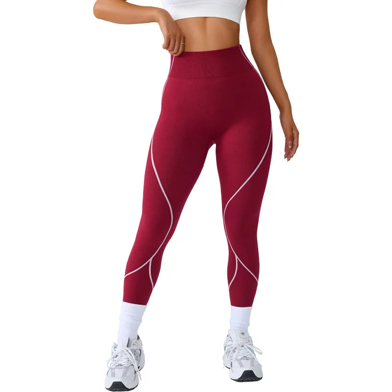 Women's Color Block Seamless Yoga Pants High Waisted Tummy Control Leggings for Running Fitness Workout