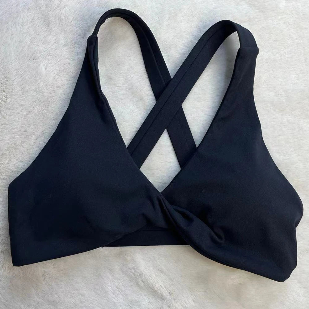 SHINBENE Hi Cloud Strappy Cross Back Yoga Bra Padded Fitness Crop Top Sexy Front Twist Sports Bra