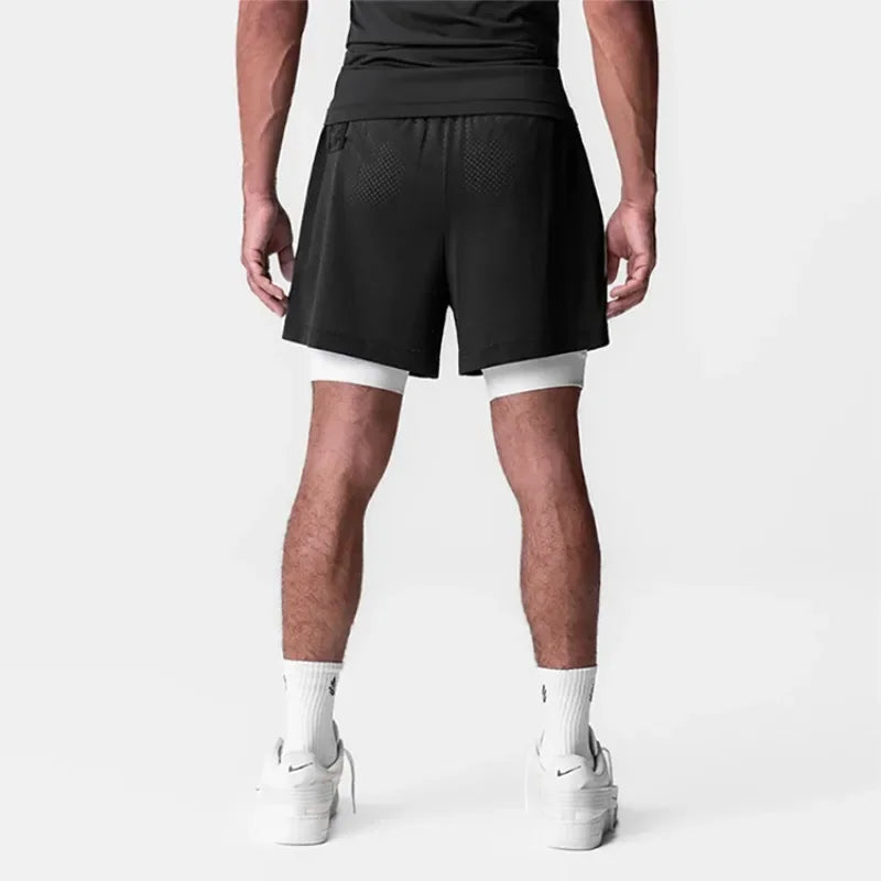 Men's Basketball Shorts Quick Dry Running Gym Shorts 2-in-1 Double-decker Mesh Sports Jogger Fitness Sweatpants Casual Summer
