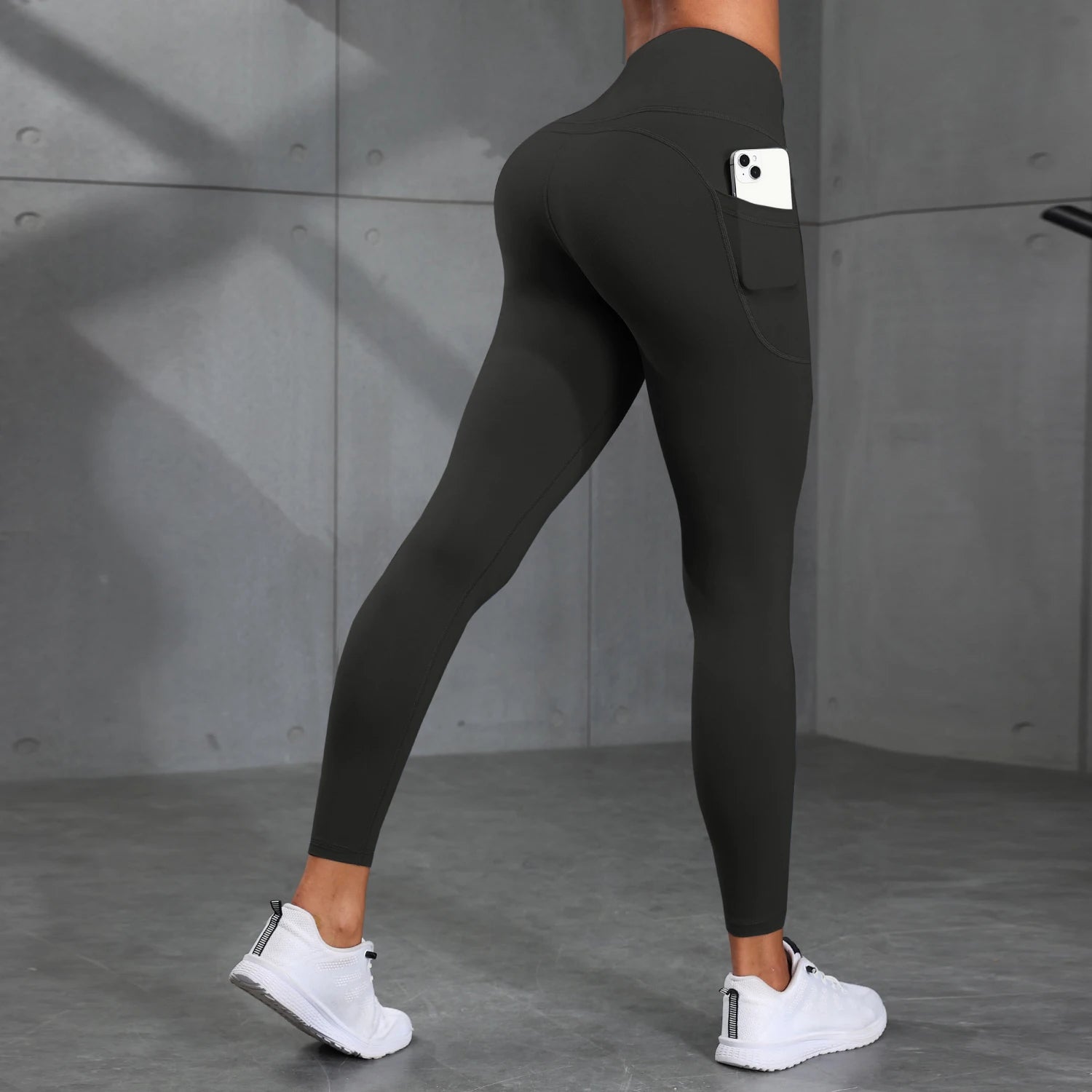 Women's Side Pockets High Waist Leggings Stretch Yoga Pants Tights Push Up Fitness Running Sportswear Solid Color P