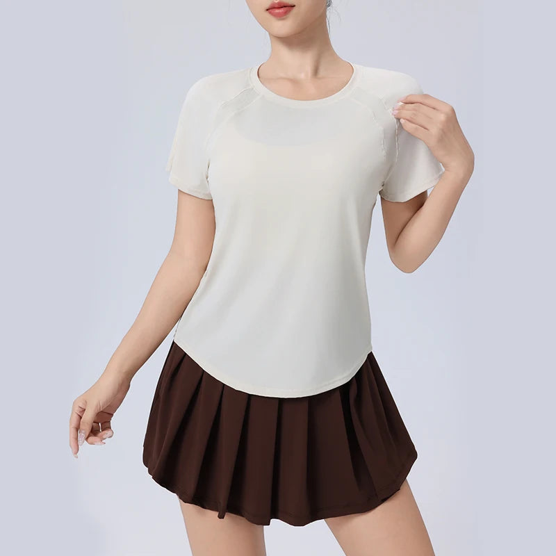 Women's Short Sleeve Quick Dry Split  Back Fitness Tee Summer Sweat-wicking Breathable Mesh Casual Running T-shirts