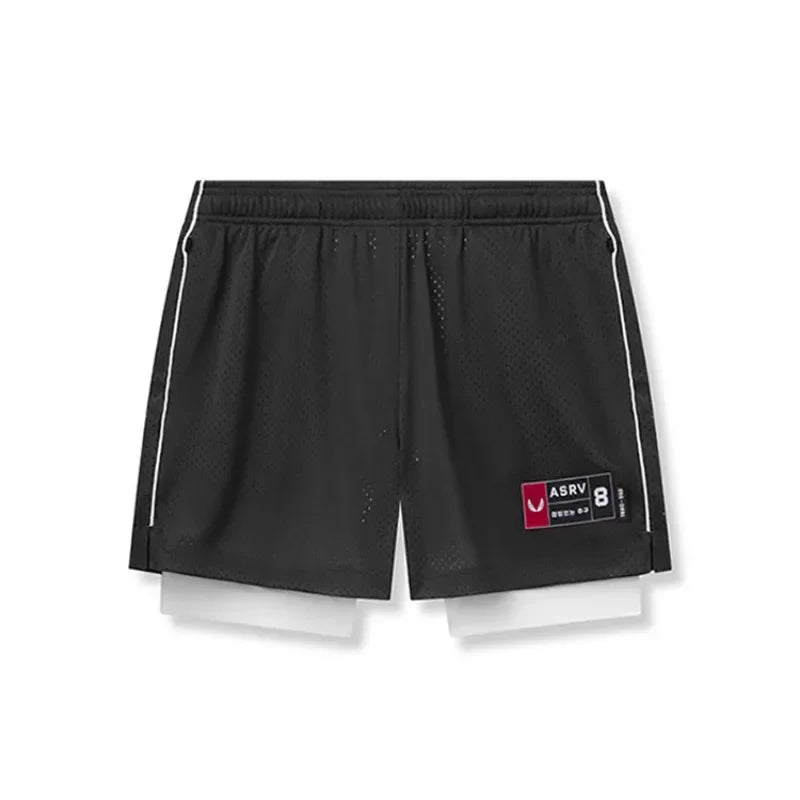 Men's Basketball Shorts Quick Dry Running Gym Shorts 2-in-1 Double-decker Mesh Sports Jogger Fitness Sweatpants Casual Summer