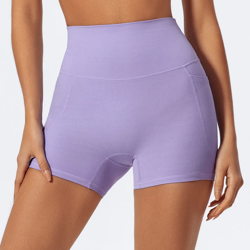 Ctenkevet Women's Pocket Athletic Shorts Running Tight Pants Gym Workout Yoga Trunks Female High Waist Buttock Lift Legging