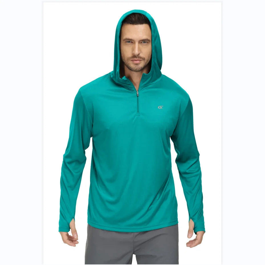 Men Long Sleeve Shirt UPF 50+ Rash Guard Swim Shirt Athletic Fishing Hiking Workout Cooling Tee Quick Dry Shirts with Zip