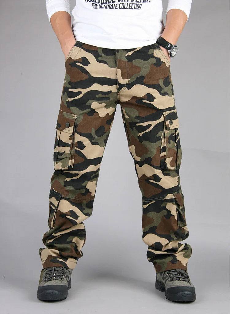 8 POCKETS 100% Cotton Men's Solid Color Cargo Pants, Breathable ComfyOutdoor Pants With Multi Pockets For Hiking Trekking Travel