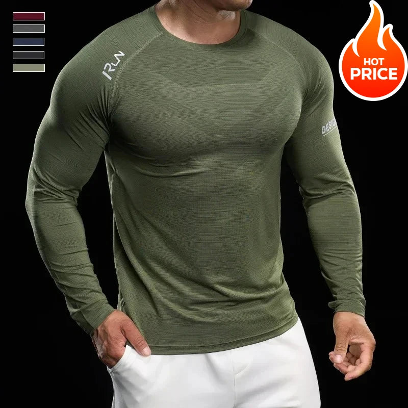 Men Running T-shirt Jogging Tracksuit Athletic Shirt Compression Long Sleeves Sport Tees Gym Fitnes Muscle Fit Y2K Streetwear