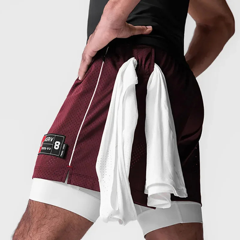 Men's Running Shorts Quick Dry 2-in-1 Double-decker Gym Shorts Mesh Summer Sports Jogger Fitness Workout Basketball Short Pants