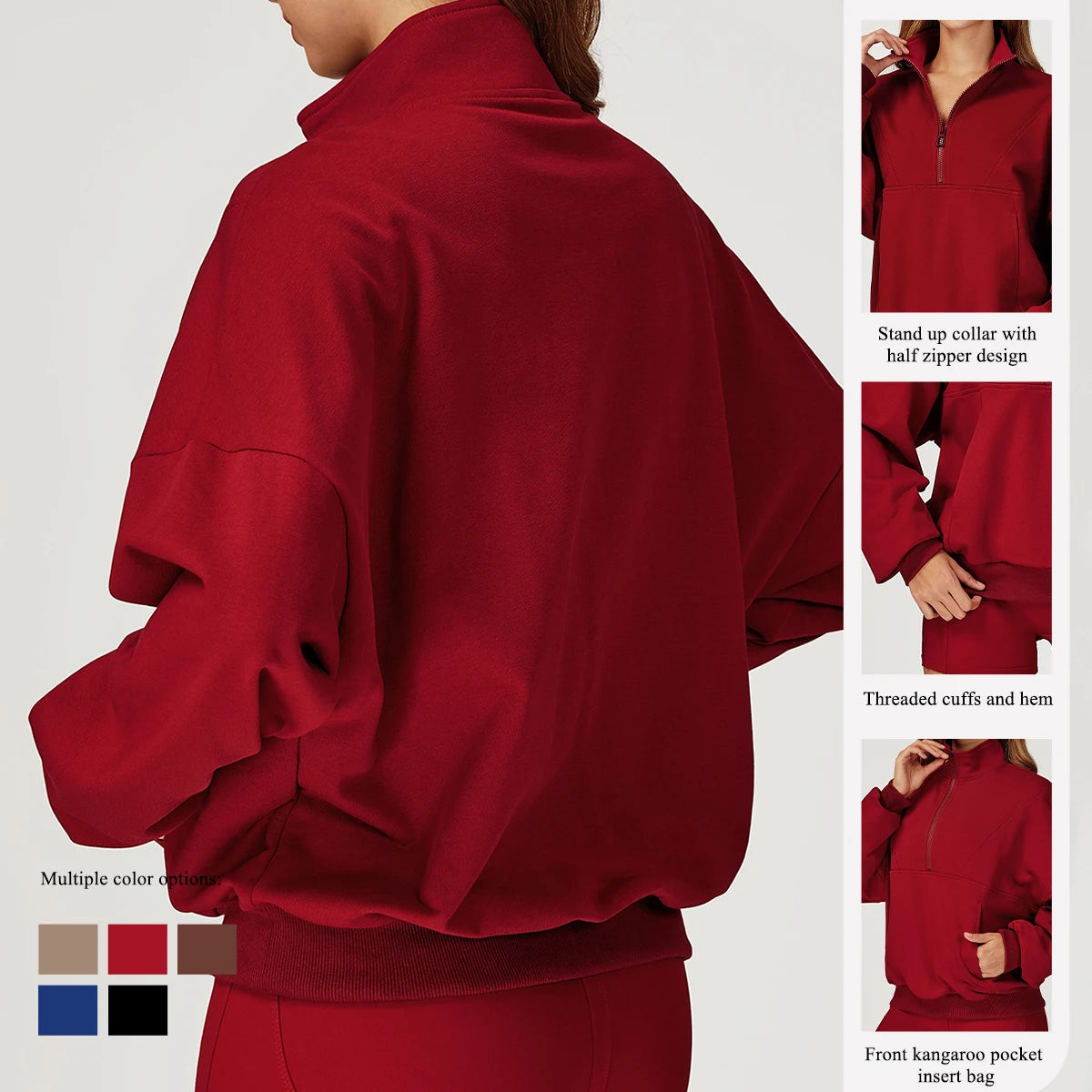 Hearuisavy Sports Jackets Women Gym Workout Tops Relaxed Fit Comfort Windproof Thermal Half-Zip Long Sleeve Fitness Sweatshirts