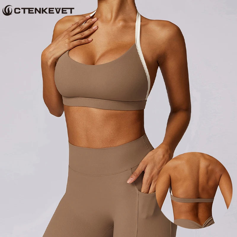 Ctenkevet Women Sport Bra Breathable Yoga Clothes Female Running Sportswear Women Push Up Brassiere Suspend Sports Top Woman Gym