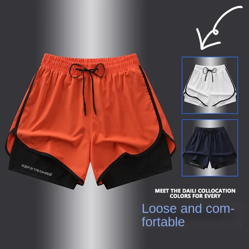 【 S-5XL 】2025 Sports Three Piece Pants Summer Popular Anti glare Double layered Sports Shorts for Men and Women Couples Ru