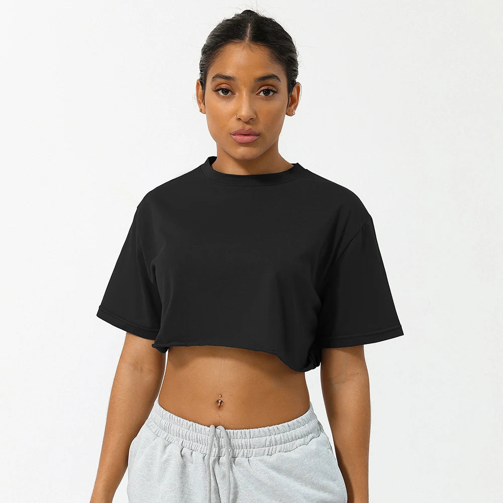 Women Fitness Crop Top Soft Running Short Sleeve Shirt Gym Yoga Wear Workout T-Shirt