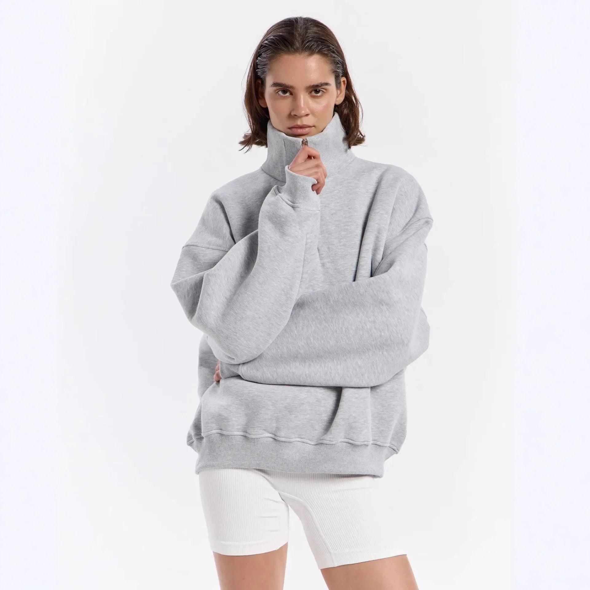 Thickened Oversize Sweatshirt Jacket Women's Loose Fit Solid Color Autumn Winter Fashion Personalized Simple Cotton Hoodie