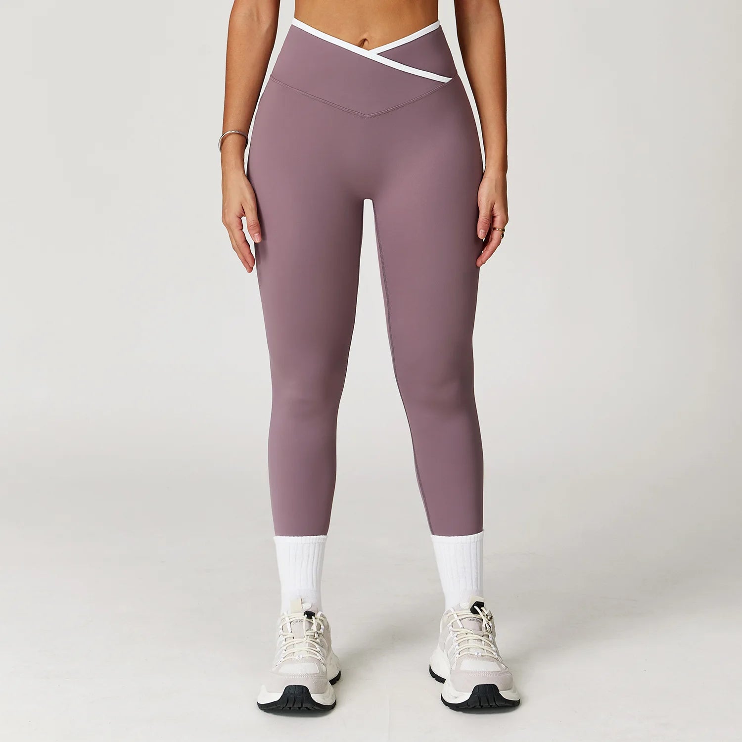 Hearuisavy Cross-Front High Waist Sports Leggings Women's Running Fitness Pants Butt-lifting Push Up Pilates Workout Yoga Tights