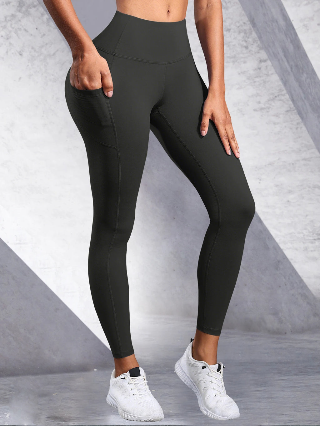Women's Side Pockets High Waist Leggings Stretch Yoga Pants Tights Push Up Fitness Running Sportswear Solid Color P