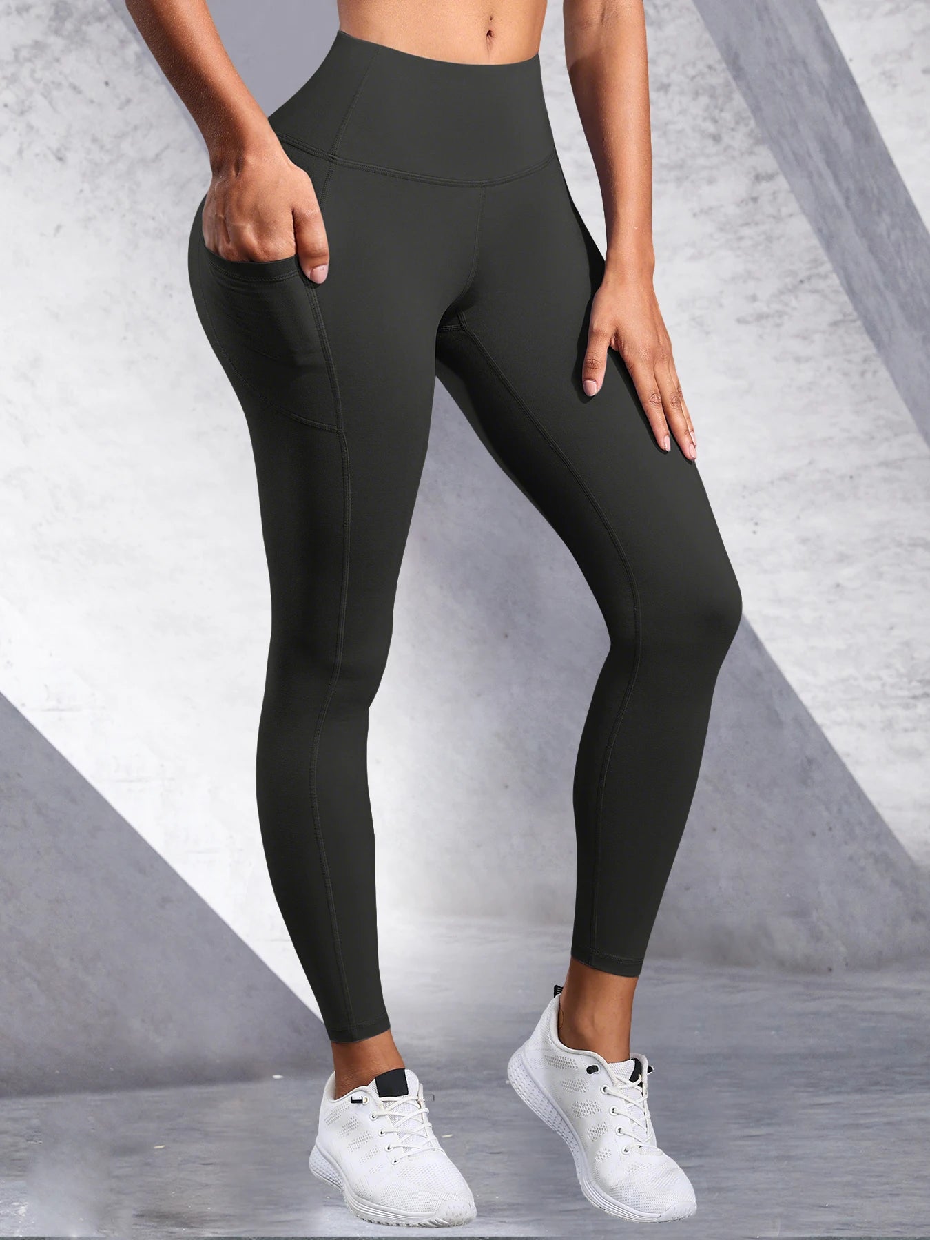 Women's Side Pockets High Waist Leggings Stretch Yoga Pants Tights Push Up Fitness Running Sportswear Solid Color P