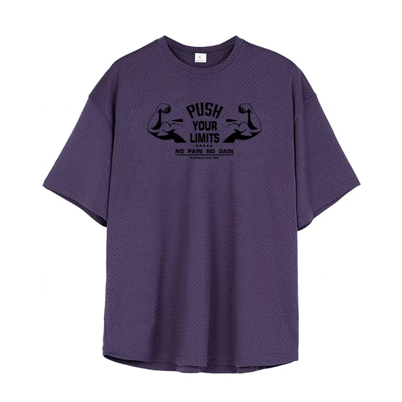 Oversized Loose Mesh Quick-Dry Short-Sleeved Sportswear Gym Bodybuilding Fitness Running Shirts Men's Workout Training T-Shirts