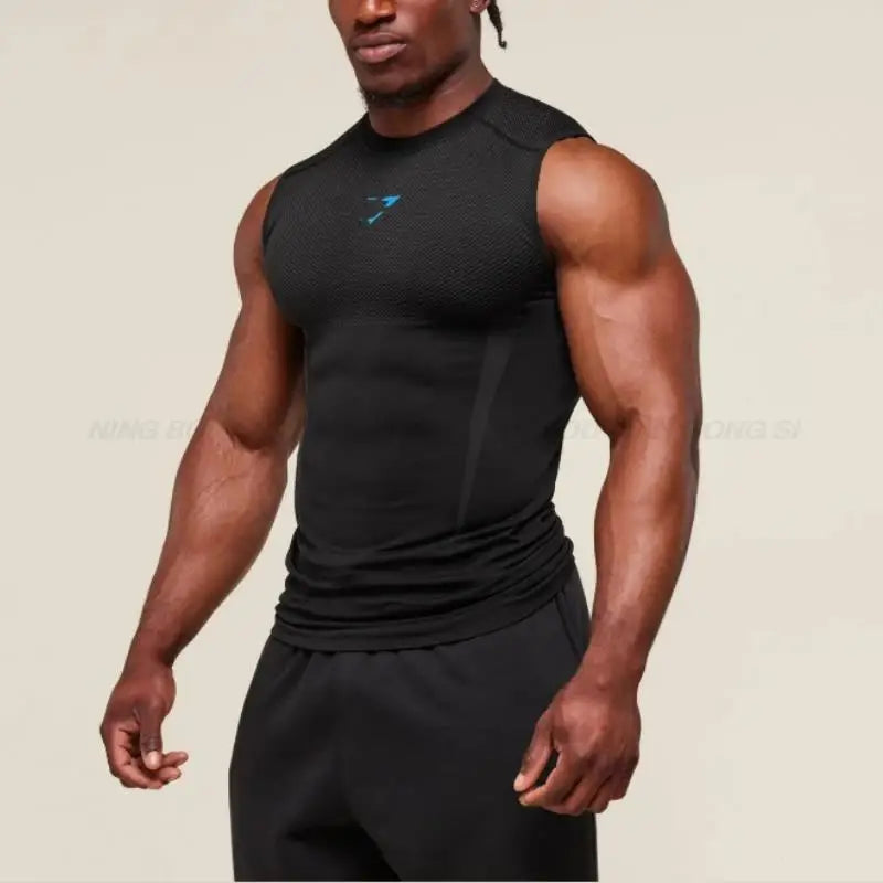 Men's Tight vest sports summer quick-drying breathable seamless fitness running training stretch tight top man sleeveless vest